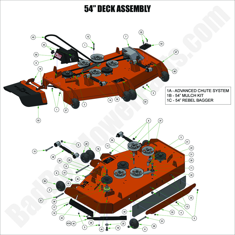 3424 - Bad Boy Mower Parts Lookup > 2024 > Rebel & Rebel X > 54\" Deck Assembly